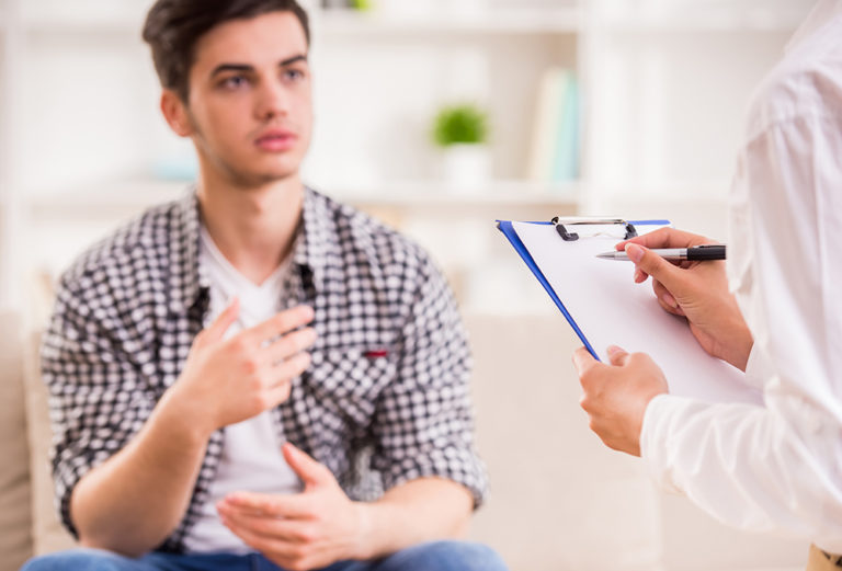 Psychotherapy talking to clinical trial participant
